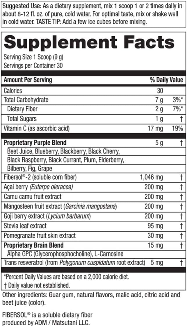 Purity Products Perfect Purples Powder Phytonutrient Rich, Healthy Aging Super Formula - Support Total Body Health - High ORAC Power - P40p Pomegranate Extract w/ 40% Punicosides - 30 Day Supply