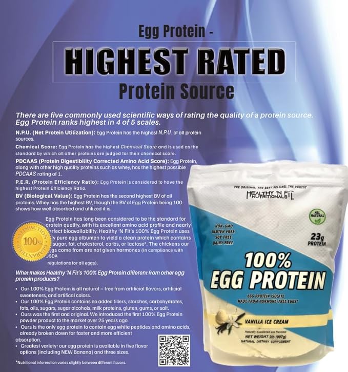 Healthy 'N Fit 100% Egg Protein- Vanilla Ice Cream (2lb): 100% Egg White Protein Plus Natural Peptides. Pure, All Naturally Sweetened Protein