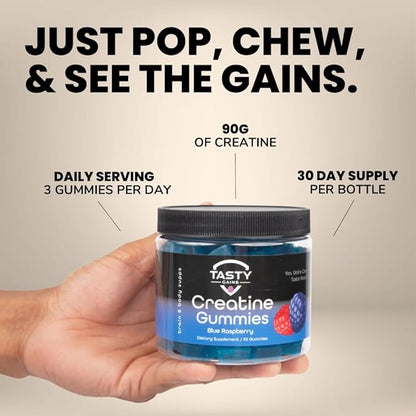 Creatine Infused Gummies, 90g of Creatine, Non-GMO, Vegan - Build Muscle & Boost Strength for Men & Women (1g Creatine Monohydrate Per Gummy) Made in USA