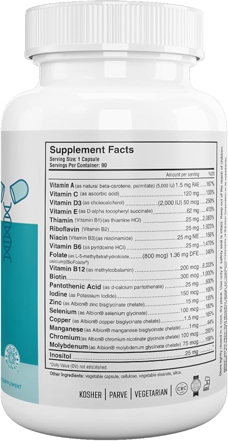 Nutri Supreme Multivitamin for Men and Women with Over 20 Vitamins and Minerals, Daily Nutritional Supplement for Immune Support, Kosher, Vegetarian, 90 Day Supply
