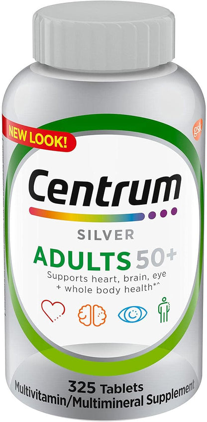 Centrums Silver Adults 50+ Multivitamin, 325 Tablets Bundle - Adult Multi & Letter Vitamins Herbals & Dietary Supplements for Body Health