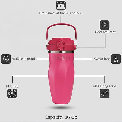 Shaker Bottle –26oz Double Wall Stainless Steel, No Mixing Tools Needed,Ideal for Protein Shakes,Water, Smoothies, Cocktails –Leak-Proof, Copper-Insulated, BPA-Free (Pink)
