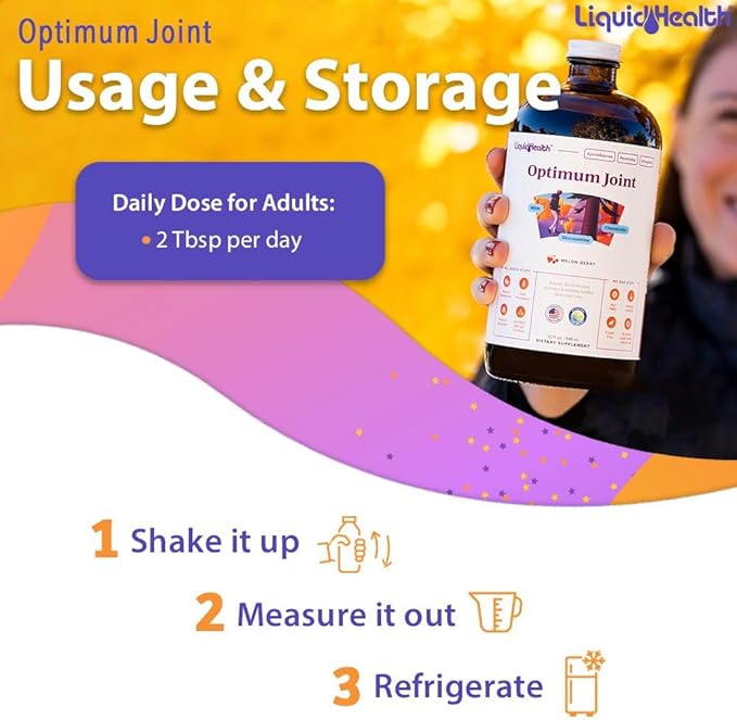 LIQUIDHEALTH 32 Oz Optimum Joint Support Supplement with Glucosamine Chondroitin MSM Hyaluronic Acid - Triple Strength Liquid Vitamins, Gluten-Free, Sugar-Free, Dairy-Free, Soy-Free Joint Juice