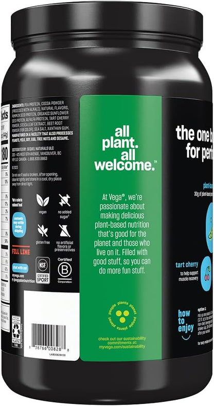 Vega Sport Protein Powder Chocolate (14 servings, 21.7 oz) - Plant-Based Vegan Protein Powder, BCAAs, Amino Acid, tart cherry, Non Dairy, Gluten Free, Non GMO (Packaging May Vary)
