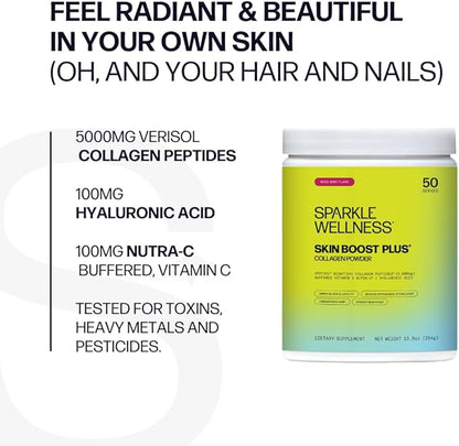 Sparkle Wellness Skin Boost Plus (Mixed Berry) [50-Serves] | Collagen Powder Supplement with VERISOL Bioactive Hydrolyzed Collagen Peptides, Vitamin C & Hyaluronic Acid to Improve Skin Elasticity