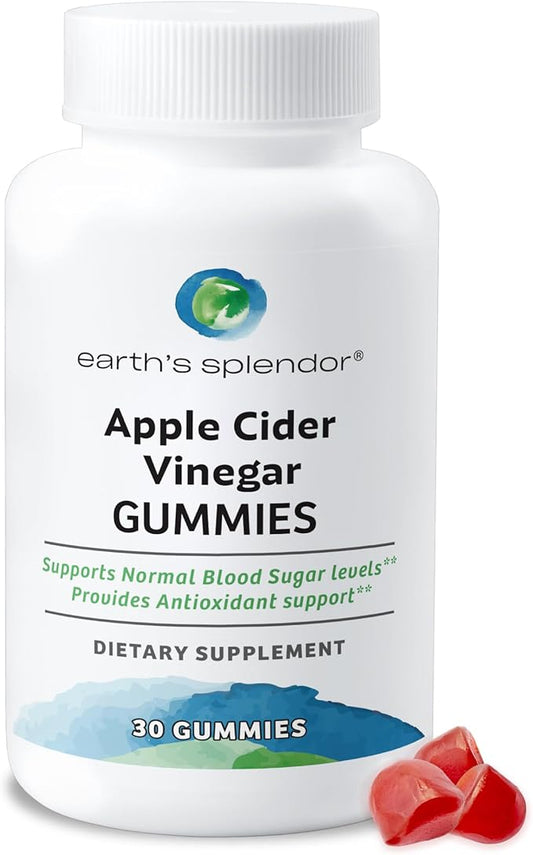 Earth's Splendor Apple Cider Vinegar Gummies - 30 Count - Vegan, Non-GMO, Gluten-Free - Supports Digestive Health, Detox, Immune System & Natural Energy - Delicious Fruity Flavor