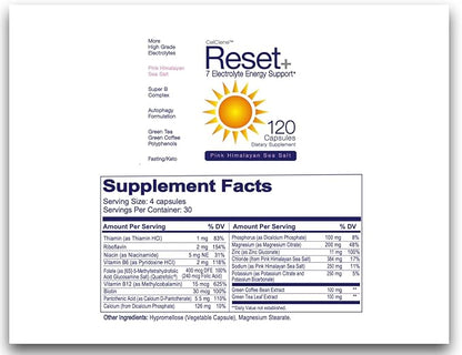 Reset+ 7 Energy Electrolytes, Methyl B12, Methyl Folate, Pink Salt, Magnesium, Super B Complex, Green Tea & Green Coffee Extracts, Biotin, Zinc, 72 Trace Minerals