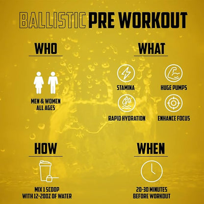 BALLISTIC Pre Workout | #1 New Pre Workout Powder w/ Nitric Oxide Booster, Electrolytes, Caffeine & Nootropics | Insane Pumps, Focus, Stamina, Energy, Hydration for Men & Women - Citrus Blast