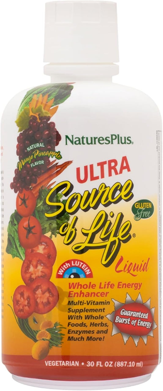 NaturesPlus Ultra Source of Life Liquid - 30 fl oz - Mango Pineapple Flavor - Multivitamin Supplement with Vitamin D3 and Lutein - Vegetarian, Gluten-Free - 30 Servings