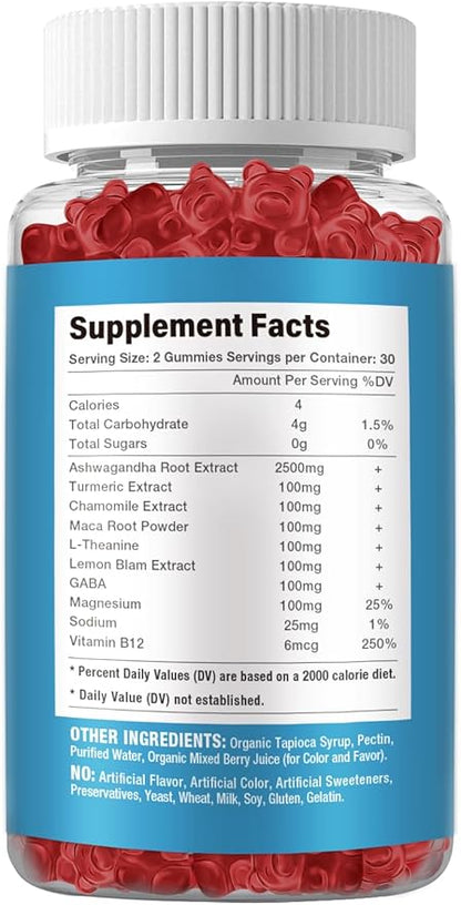 Ashwagandha Gummies for Women & Men - Stress Relief, Immune Support & Increased Energy - Ashwagandha Supplements for Men & Women - Natural Strawberry Flavor (60 Count)