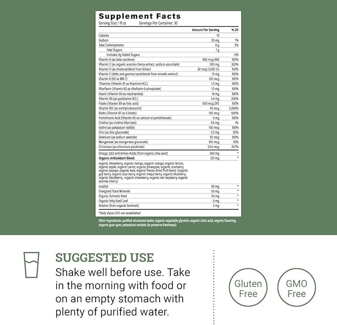 Earth Harmony Liquid Multivitamins for Women & Men (Tropical Berry Flavor) - 30+ Liquid Vitamins, Minerals & Organic Antioxidant Blend - Morning Multivitamin for Immune Support and Energy - 32 Fl Oz