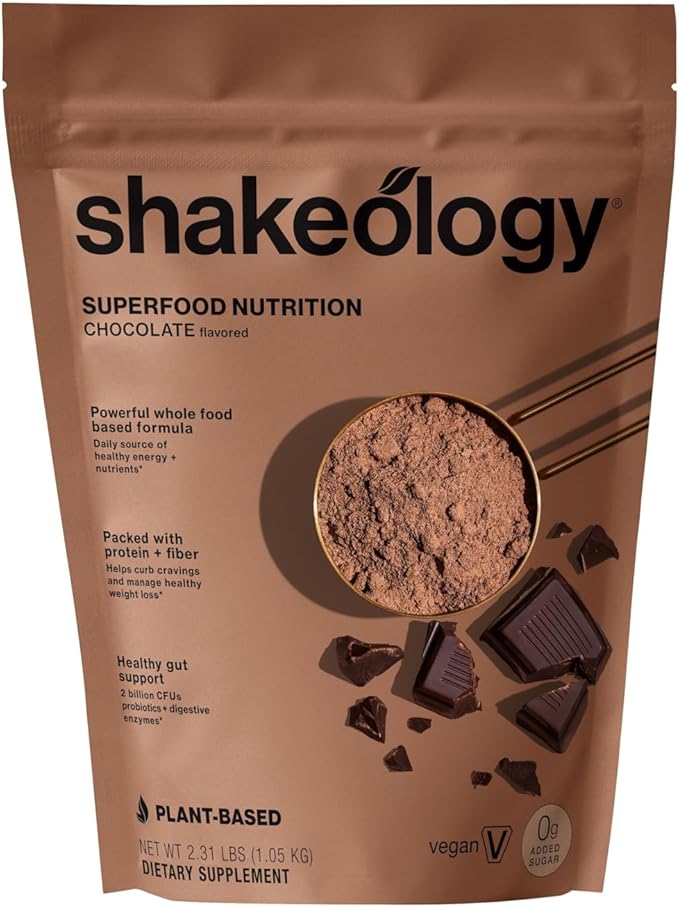 Shakeology 0g Added Sugar Vegan Protein Powder - Gluten Free, Superfood Protein Shake - Helps Support Healthy Weight Loss, Lean Muscle Support, Manage Effects of Stress, Chocolate - 30 Servings