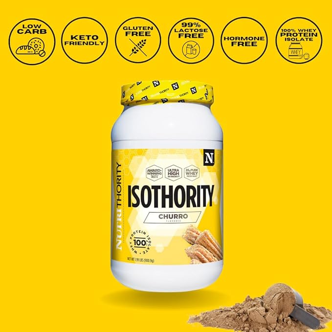 Isothority Whey Protein Isolate, Churro, 2 lb - Ultra Absorbable Branched Chain Amino Acids (BCAA) Powder with 25g Protein Per Serving, Low Carb - Build Muscle & Accelerate Recovery