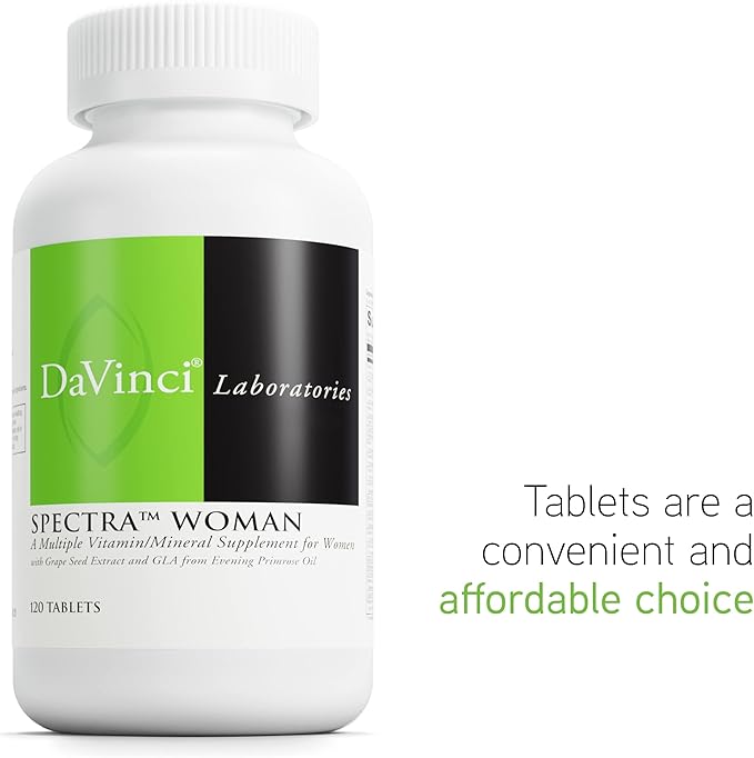 DAVINCI Labs Spectra Woman - Dietary Supplement to Support Bone Health and Women's Needs - with Vitamins, Minerals, Calcium, Beta Carotene, L-Cysteine, Grape Seed Extract, and More - 120 Tablets