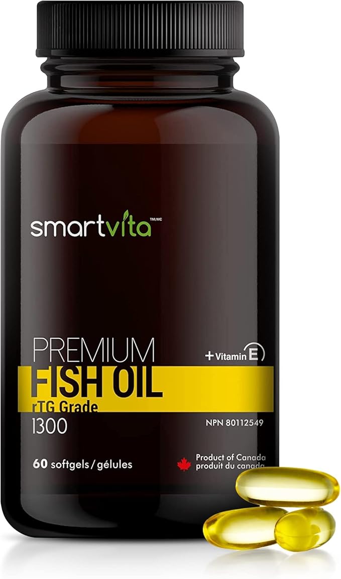 Smartvita - Premium Fish Oil, rTG Grade Omega 3, Fish Oil Omega 3, EPA, DHA, & Vitamin E Capsules, Multivitamins for Men & Women, Omega 3 Supplement, Burpless, 60 Softgels