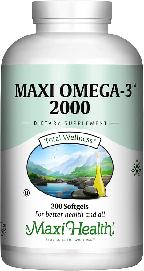 Omega 3 Supplement - Omega-3 Fish Oil 2000mg - Natural Source of EPA & DHA - Heart, Brain & Joint Health - Kosher Certified Wild Caught Marine Fish - 200 Vegetarian Softgels by Maxi Health