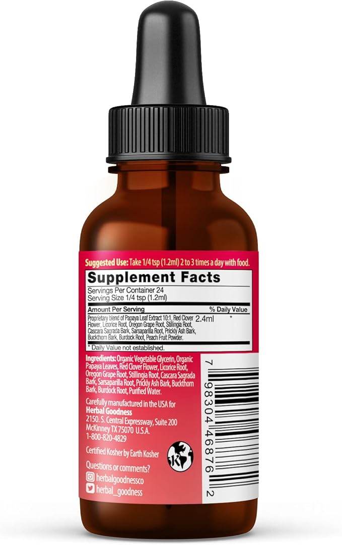 Papaya Leaf Blood Support Supplement 1oz - Natural Aid for Cardiovascular Health and Blood Circulation - Premium Formula with Glycerin - Gluten-Free, and Vegan