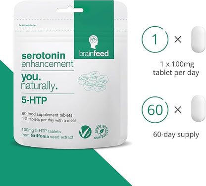 Serotonin Supplements (60) | 1-a-Day Serotonin Mood Support | 5HTP 100mg Per Tablet from Griffonia Seed Extract | Natural Serotonin Booster | 2 Month Supply