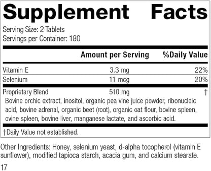 Standard Process Cataplex E - Whole Food RNA Supplement and Antioxidant with D-Alpha Tocopherol Vitamin E, Beet Root, Ascorbic Acid, Inositol, Selenium, and Honey - 360 Tablets