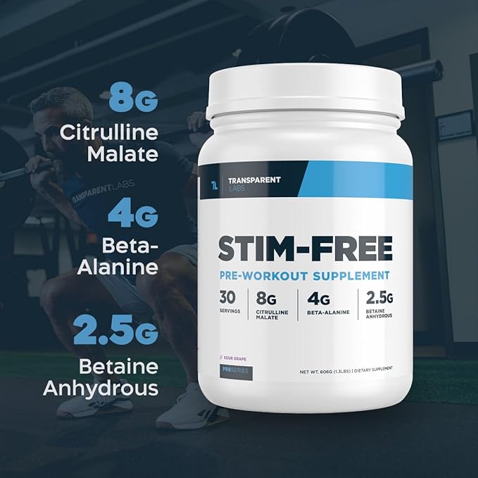Transparent Labs Stim-Free Pre-Workout - Caffeine & Stim Free Pre Workout Powder for Men and Women with Beta Alanine Powder, Citrulline Malate, & elevATP - 30 Servings, Tropical Punch