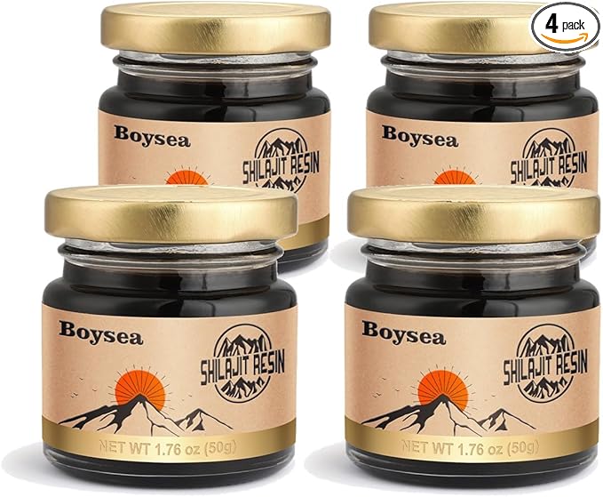 Pure Himalayan Shilajit Resin | 600 mg 80+ Servings| 85+ Trace Minerals & 75%+ Fulvic Acid for Focus & Energy| Zero Sugar| Gold Grade Pure Shilajit for Men & Women - 1.76 Oz * 4 Pcs