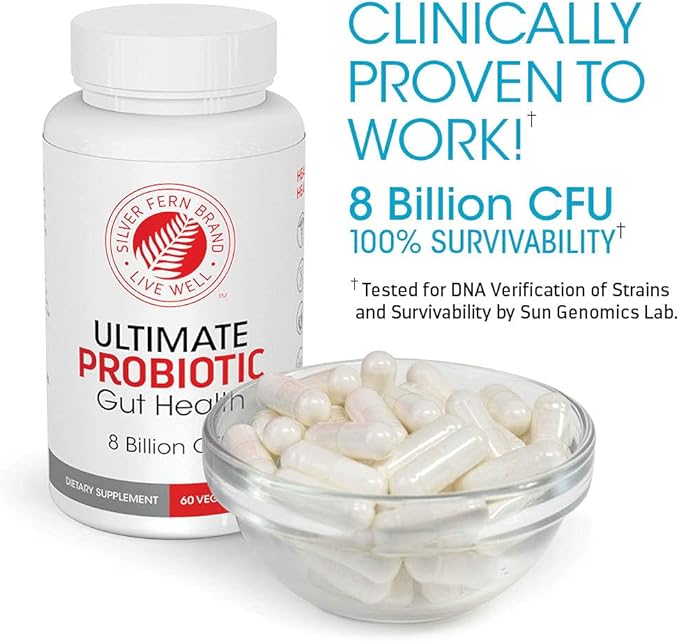 Silver Fern Ultimate Probiotic Supplement Vegicaps - Daily Metabolic Restoration, Proven Survivability, DNA Verified Multi-Strain Bacillus Probiotic Capsules (1 Bottle - 60 Capsules)
