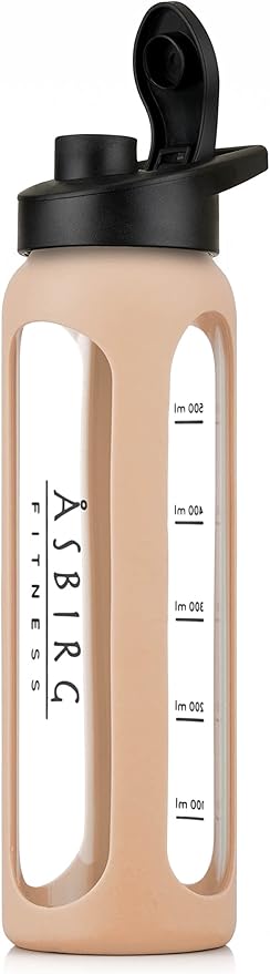 Fitness | Glass Protein Shaker | Protein Shaker | Drinking Bottle | with Spiral Ball | Beige