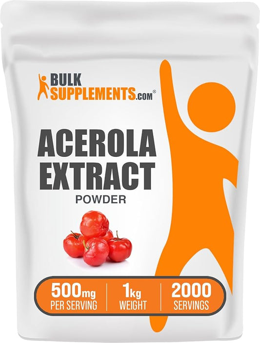 BulkSupplements.com Acerola Cherry Extract Powder - Natural Vitamin C Supplement, Acerola Cherry Powder - Vegan & Gluten Free, 500mg per Serving, 1kg (2.2 lbs) (Pack of 1)