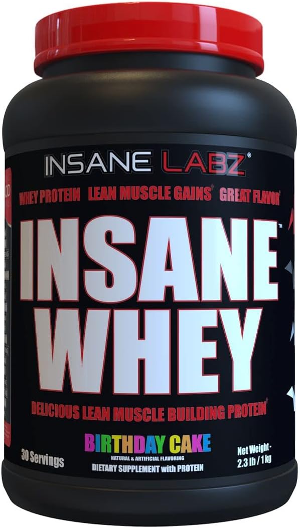 Insane Labz Insane Whey,100% Muscle Building Whey Protein, BCAA Amino Profile, Mass Gainer, Meal Replacement (Birthday Cake, 30 Servings)