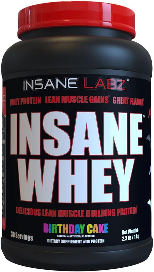 Insane Labz Insane Whey,100% Muscle Building Whey Protein, BCAA Amino Profile, Mass Gainer, Meal Replacement (Birthday Cake, 30 Servings)