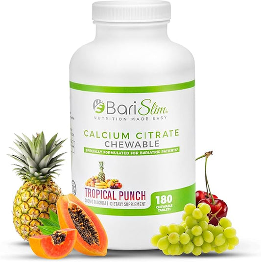 BariSlim Bariatric Calcium Citrate with Magnesium and Vitamin D Tabs - 500 mg of Calcium Citrate Per Serving - Formulated for Patients After Weight Loss Surgery | Tropical Punch (90 Servings)