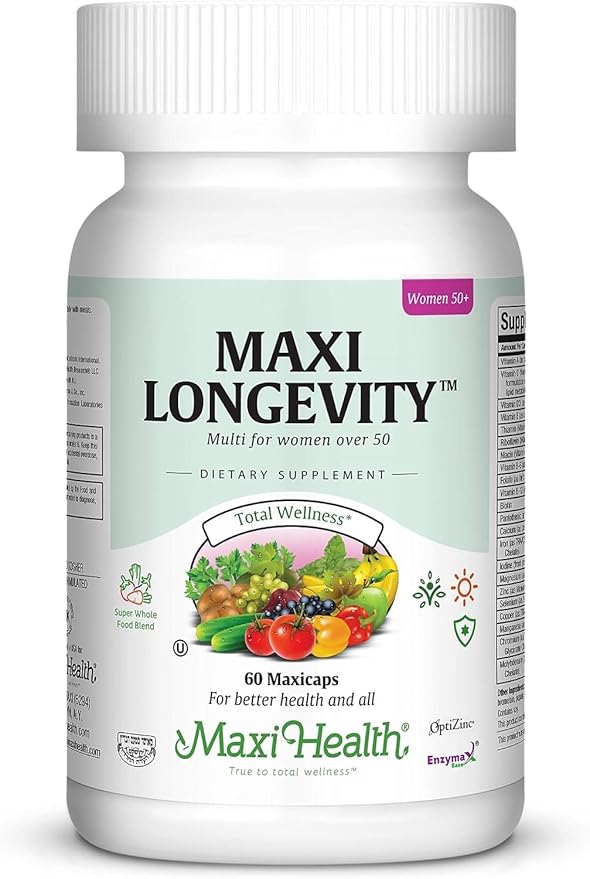 Maxi Health Longevity - Multivitamins & Minerals Supplement for Women Over 50-60 Capsules - Kosher