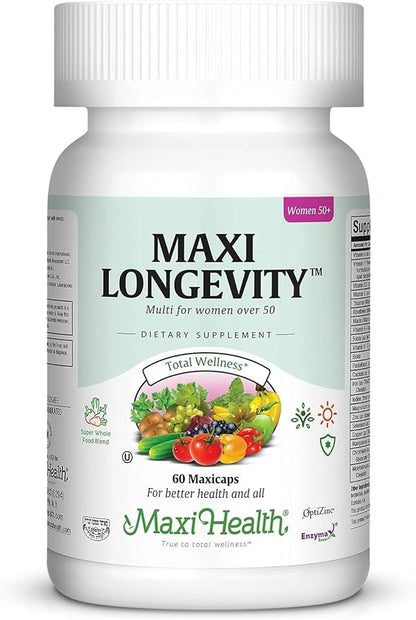 Maxi Health Longevity - Multivitamins & Minerals Supplement for Women Over 50-60 Capsules - Kosher