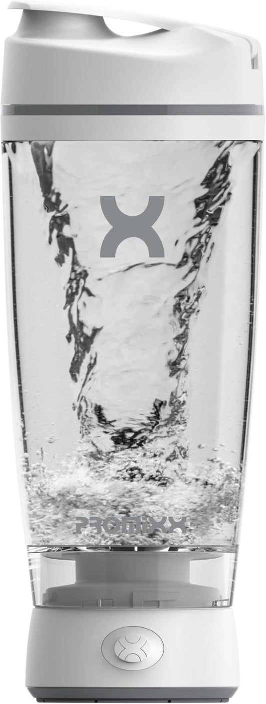 Promixx Original Shaker Bottle - Battery-powered for Smooth Protein Shakes - BPA Free, 20oz Cup (White)
