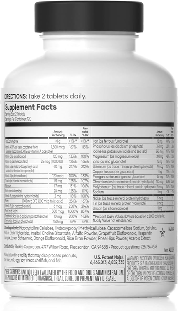 Shaklee - Vita-Lea® Women High-Potency Multivitamin & Multimineral for Women - Prenatal/Postnatal Support with 800 mcg Folic Acid, 200 mcg Iodine, 18 mg Iron - 240 Tablets