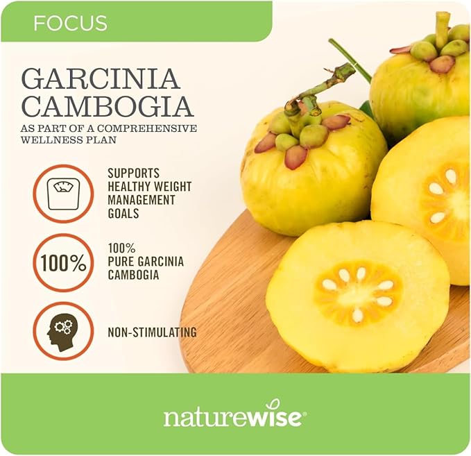 Naturewise Garcinia Cambogia - 60% HCA Concentration Extract, Natural Support for Weight Goals and Energy Levels - Vegan, Non-GMO, Gluten Free - 180 Capsules[2-6 Month Supply]