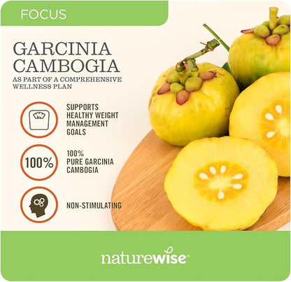 Naturewise Garcinia Cambogia - 60% HCA Concentration Extract, Natural Support for Weight Goals and Energy Levels - Vegan, Non-GMO, Gluten Free - 180 Capsules[2-6 Month Supply]