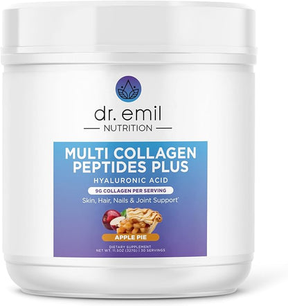 DR. EMIL NUTRITION Multi Collagen Peptides Plus - Apple Pie Flavor | 9g Collagen + Hyaluronic Acid | Skin, Hair, Nails & Joint Support | Paleo & Keto-Friendly, Non-GMO, 11.3 oz