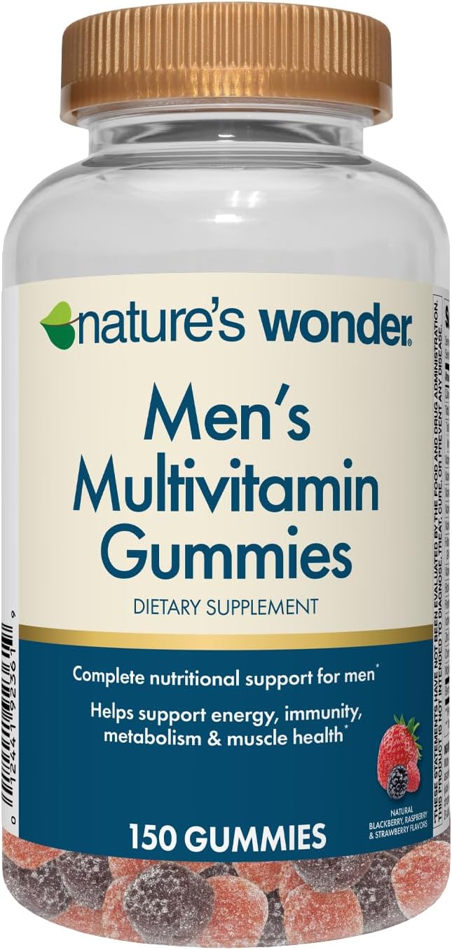 Nature's Wonder Men's Multivitamin Gummies, Supports Immune Health, Energy, Metabolism and Muscles with Vitamins A,C,D,B6,B12, 75 Day Supply, 150 Count