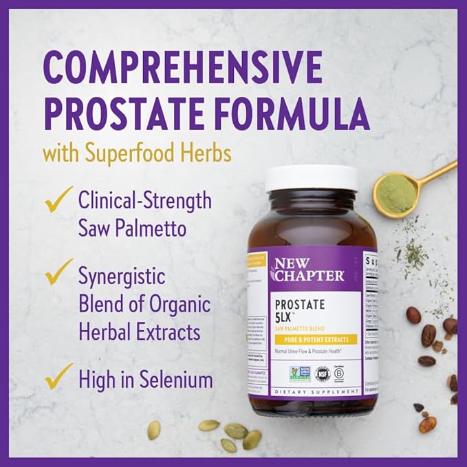 New Chapter Prostate Supplement - Prostate 5LX™ with Clinical Strength Saw Palmetto + Fermented Selenium for Prostate Health - 120 ct Vegetarian Capsule