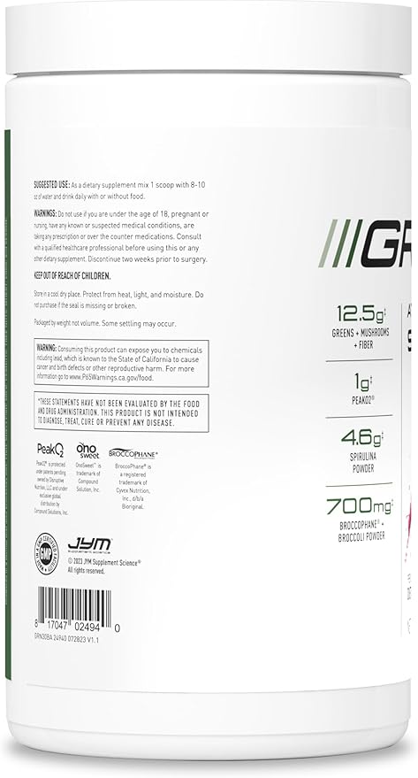 JYM Greens Super Food Powder for Performance, Blueberry Acai, Spirulina, Mushrooms, Vitamins, BroccoPhane & Broccoli, Men & Women, 30 Servings