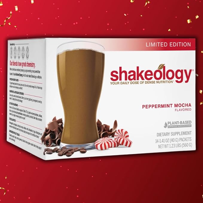 BODi Shakeology Vegan Protein Powder - Gluten Free, Superfood Protein Shake - Helps Support Healthy Weight Loss, Lean Muscle Support, Manage Effects of Stress, Peppermint Mocha - 14 Servings