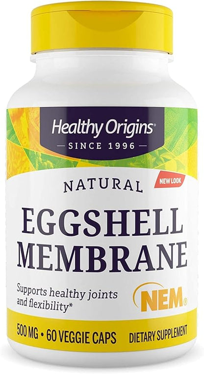 Healthy Origins Eggshell Membrane (NEM), 500 mg - Natural Collagen and Joint Support Supplement - Gluten-Free Supplement - 60 Veggie Capsules