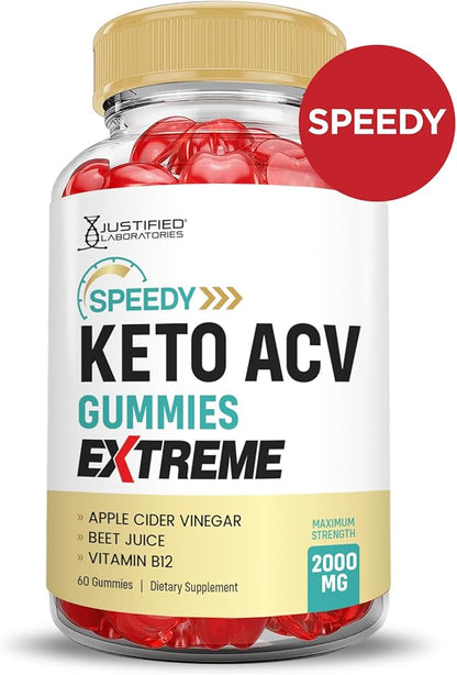 (2 Pack) Speedy Keto ACV Gummies Extreme 2000MG Speedy Keto Gummies Advanced Formula Apple Cider Vinegar with Pomegranate Beet Juice Powder B12 Vegan Non GMO 60 Gummys