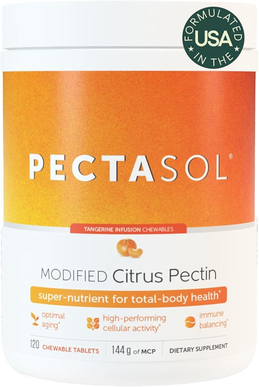 EcoNugenics PectaSol Modified Citrus Pectin – 120 Tangerine Chewable Tablets – Total-Body Health Supplement to Support Heart, Immune System, Inflammation Response + Maintain Healthy Galectin-3 Levels