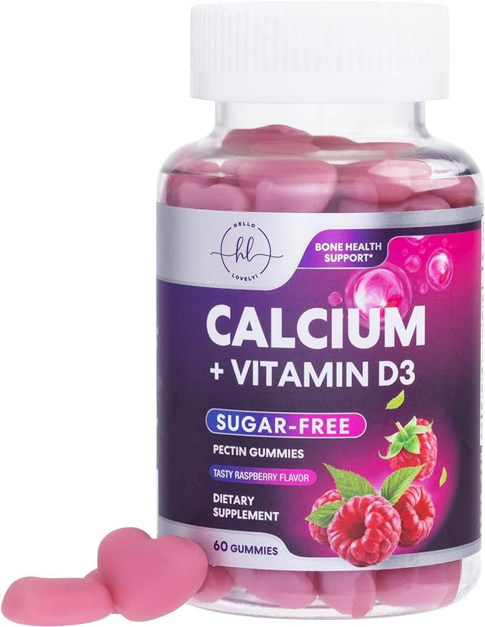Sugar-Free Calcium Gummy Chews + 400 IU Vitamin D3, Calcium for Bone Health & Immune Support, Supports Teeth & Bone Strength, Chewable Calcium Supplements for Women & Men, Non-GMO - 60 Gummies