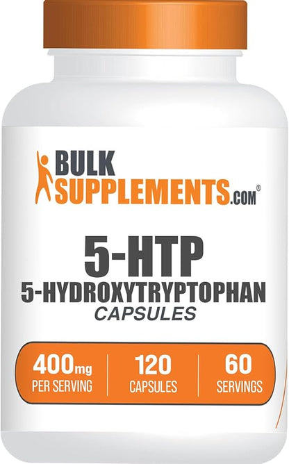BulkSupplements.com 5-HTP Capsules - 5-Hydroxytryptophan, 5 HTP Supplement - 5-HTP 400mg, for Overall Well-Being - Gluten Free, 2 Capsules per Serving, 120 Capsules (Pack of 1)