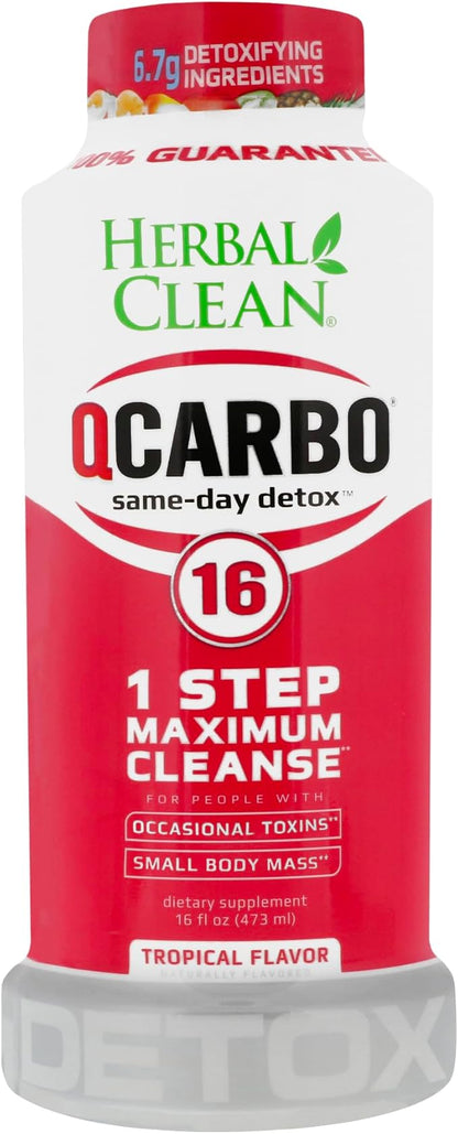 Herbal Clean QCarbo16 Same-Day Premium Detox Drink, Tropical Flavor, 16 Fl Oz