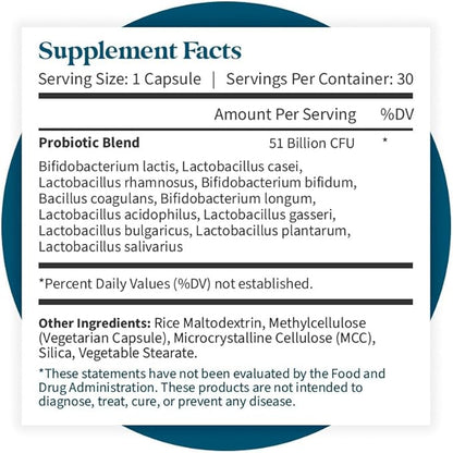 Pattern Wellness Probiotic Supplement - 51 Billion CFU - Promotes Healthy Gut Flora - Maintains Digestive Balance & Boosts Immune Health - All Natural, Non-GMO - 60 Vegan Capsules