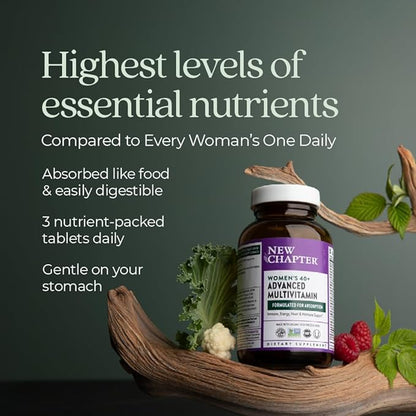 New Chapter Women's Multivitamin 40+ Advanced Formula for Heart, Hormone, Immune & Energy Support, Higher Levels of Whole-Food Fermented B Vitamins +D3, Made with Organic Non-GMO Ingredients, 96 Count